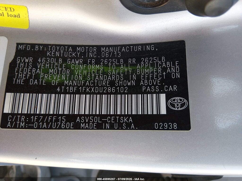4T1BF1FKXDU286102 2013 TOYOTA CAMRY photo no. 9