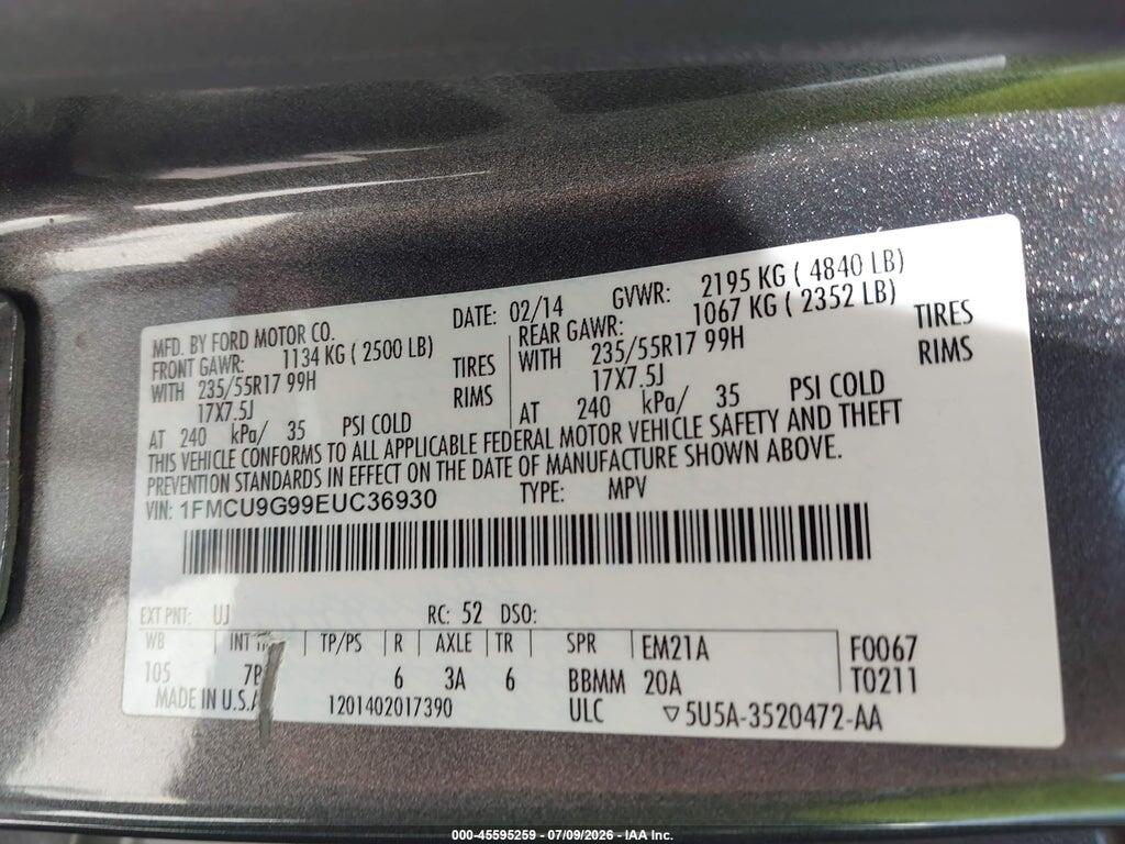 1FMCU9G99EUC36930 2014 FORD ESCAPE photo no. 9