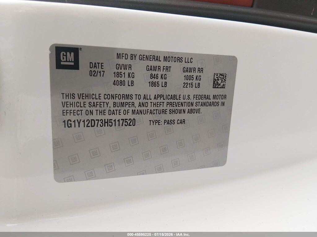 1G1Y12D73H5117520 2017 CHEVROLET CORVETTE photo no. 9