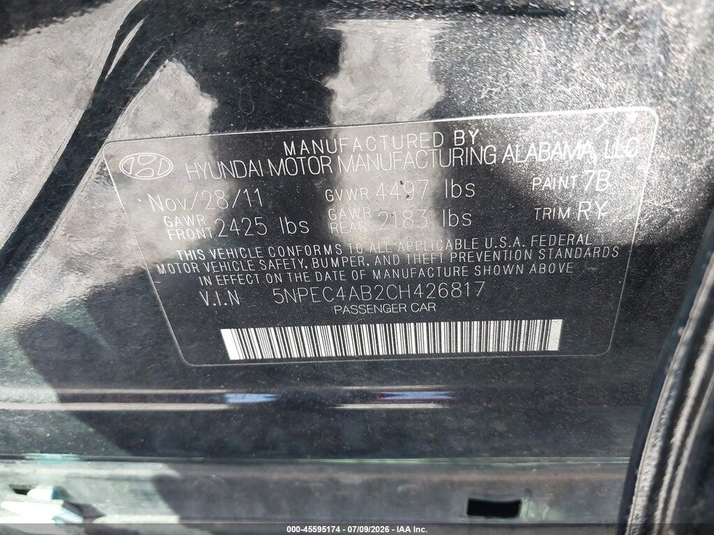5NPEC4AB2CH426817 2012 HYUNDAI SONATA photo no. 9