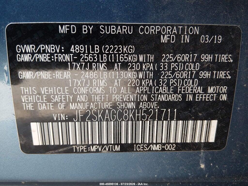 JF2SKAGC8KH521711 2019 SUBARU FORESTER photo no. 9