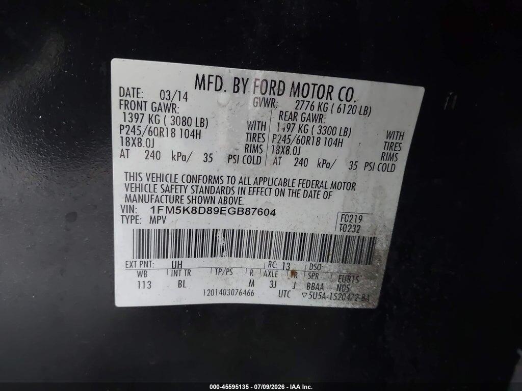 1FM5K8D89EGB87604 2014 FORD EXPLORER photo no. 9