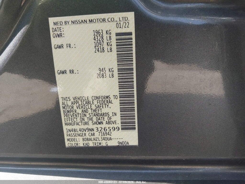 1N4BL4DV9NN326599 2022 NISSAN ALTIMA photo no. 9