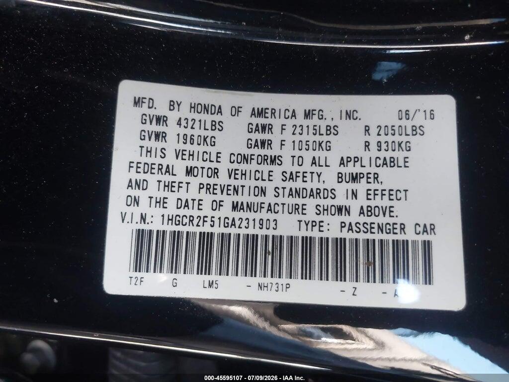 1HGCR2F51GA231903 2016 HONDA ACCORD photo no. 9