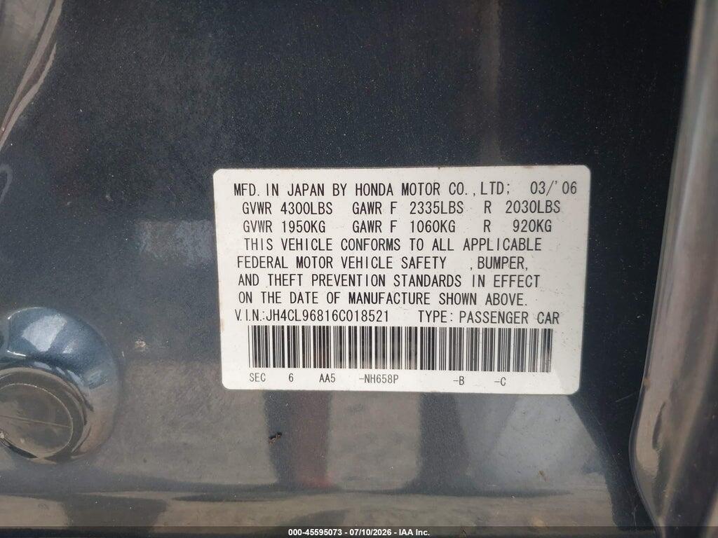 JH4CL96816C018521 2006 ACURA TSX photo no. 9
