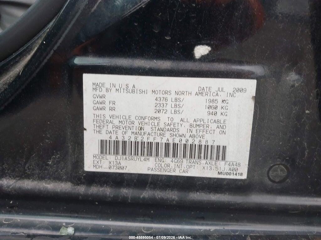4A32B2FF7AE002887 2010 MITSUBISHI GALANT photo no. 9