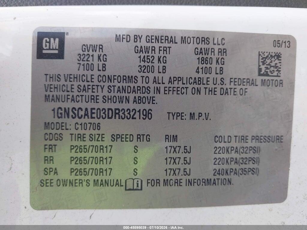 1GNSCAE03DR332196 2013 CHEVROLET TAHOE photo no. 9