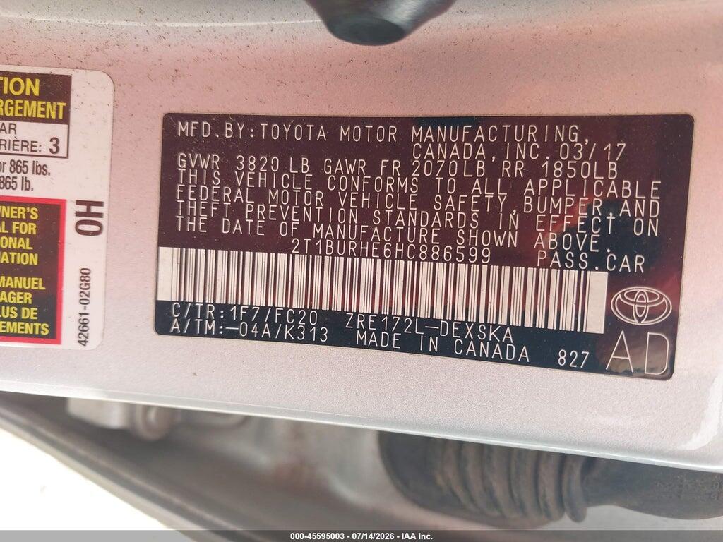 2T1BURHE6HC886599 2017 TOYOTA COROLLA photo no. 9