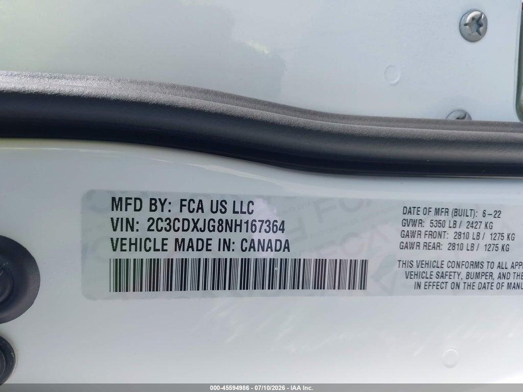 2C3CDXJG8NH167364 2022 DODGE CHARGER photo no. 9