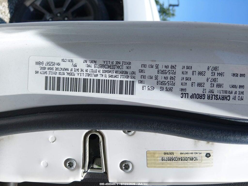 1C4NJDEB4CD689719 2012 JEEP COMPASS photo no. 9