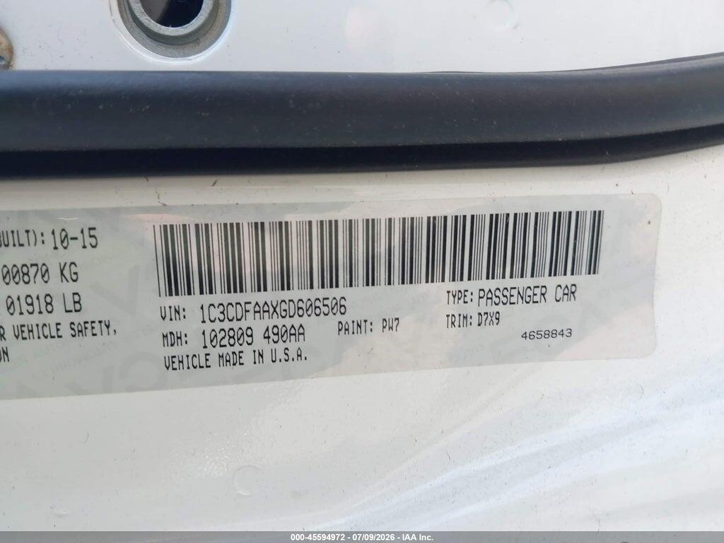 1C3CDFAAXGD606506 2016 DODGE DART photo no. 9