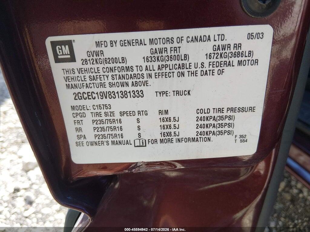 2GCEC19V831381333 2003 CHEVROLET SILVERADO 1500 photo no. 9