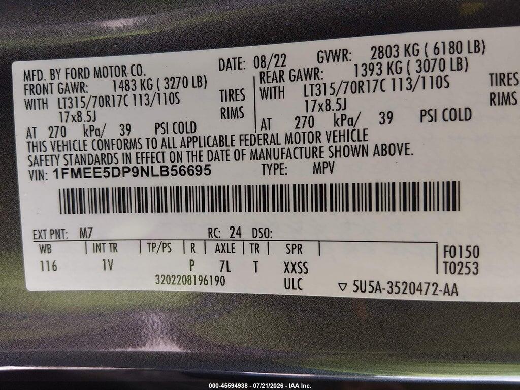 1FMEE5DP9NLB56695 2022 FORD BRONCO photo no. 9