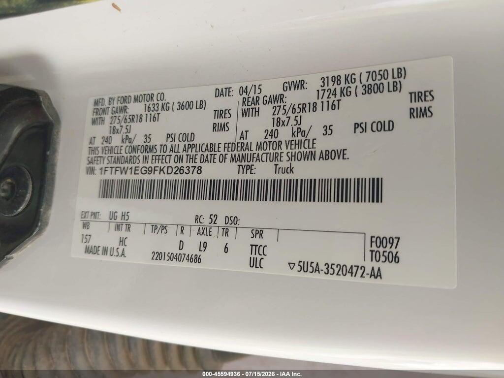 1FTFW1EG9FKD26378 2015 FORD F-150 photo no. 9