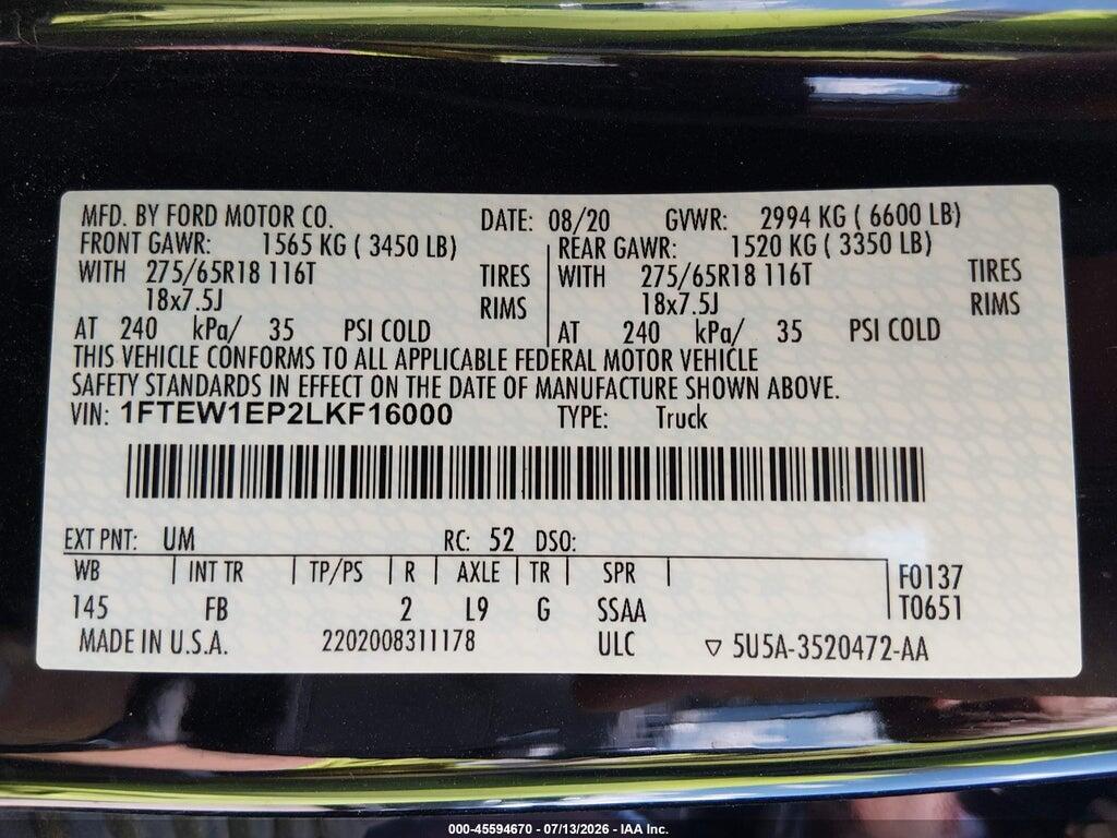 1FTEW1EP2LKF16000 2020 FORD F-150 photo no. 9
