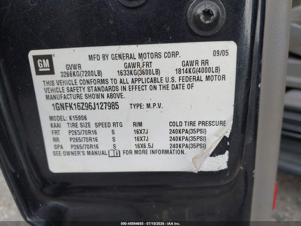 1GNFK16Z96J127985 2006 CHEVROLET SUBURBAN 1500 photo no. 9