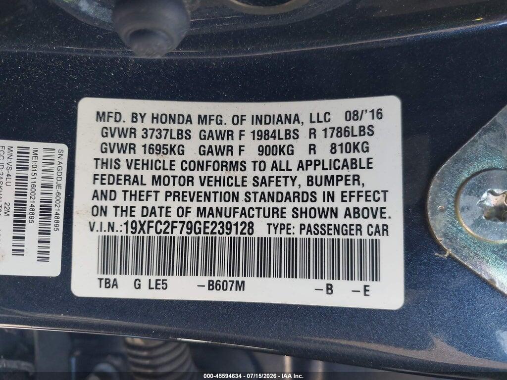 19XFC2F79GE239128 2016 HONDA CIVIC photo no. 9