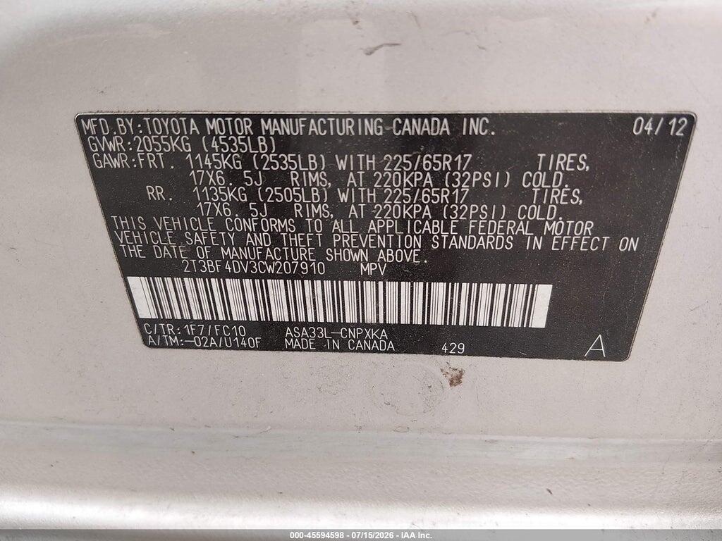 2T3BF4DV3CW207910 2012 TOYOTA RAV4 photo no. 9