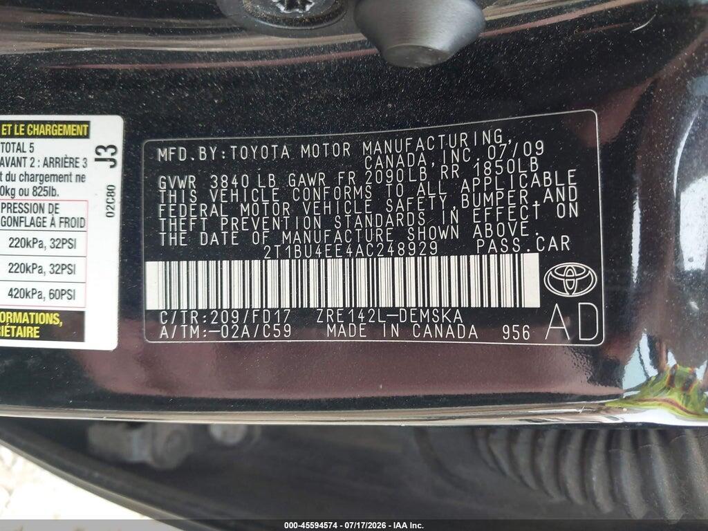 2T1BU4EE4AC248929 2010 TOYOTA COROLLA photo no. 9