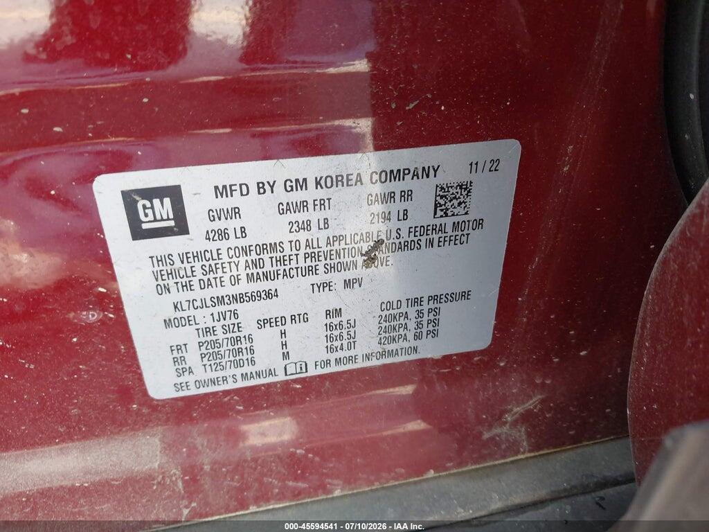 KL7CJLSM3NB569364 2022 CHEVROLET TRAX photo no. 9