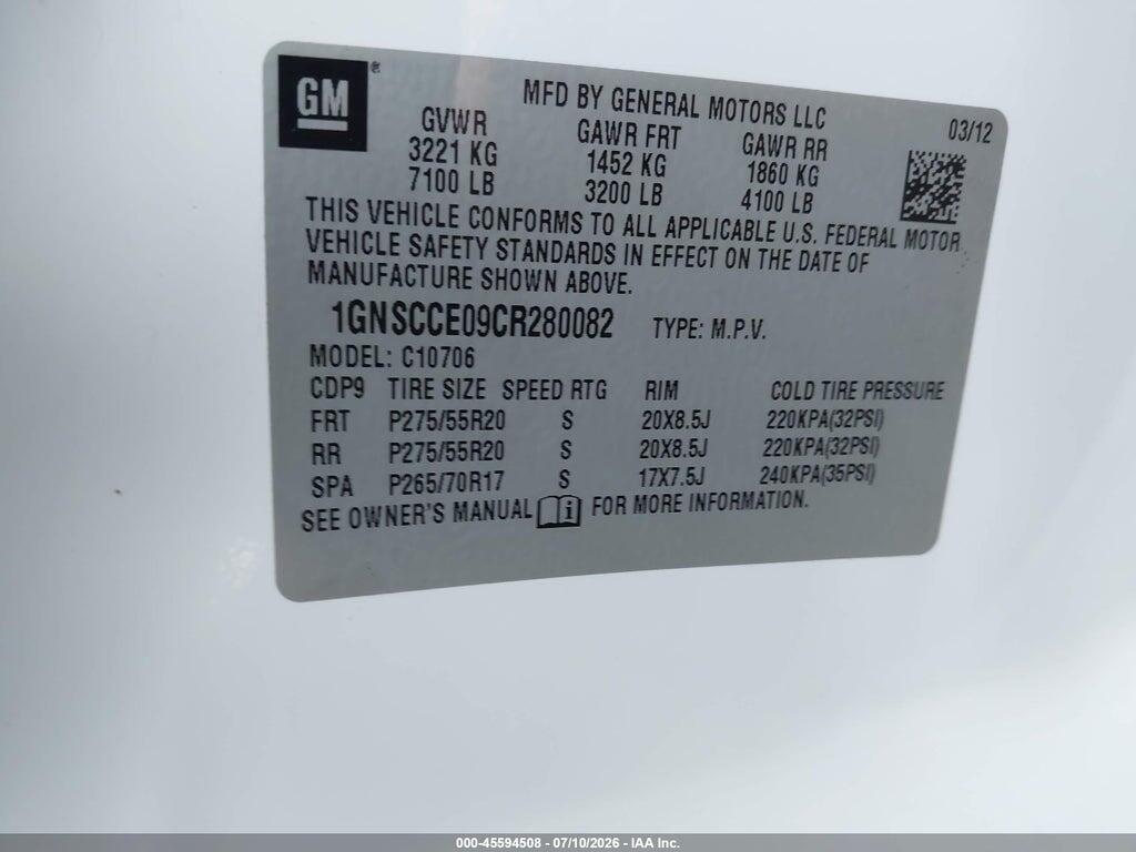 1GNSCCE09CR280082 2012 CHEVROLET TAHOE photo no. 9