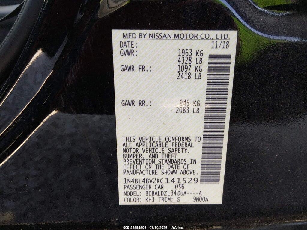 1N4BL4BV2KC141529 2019 NISSAN ALTIMA photo no. 9