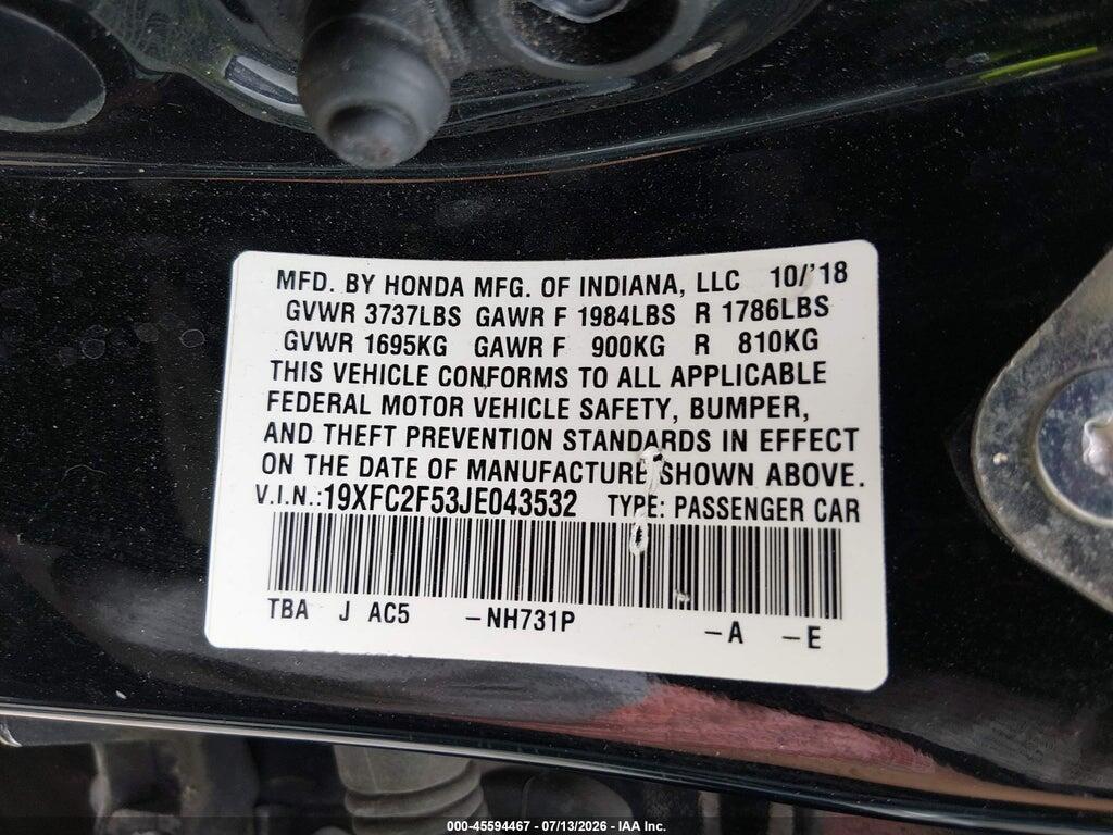 19XFC2F53JE043532 2018 HONDA CIVIC photo no. 9