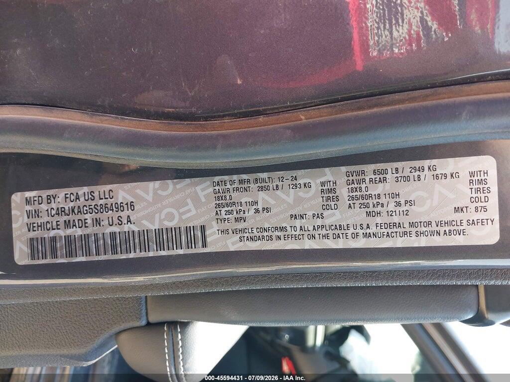 1C4RJKAG5S8649616 2025 JEEP GRAND CHEROKEE L photo no. 9