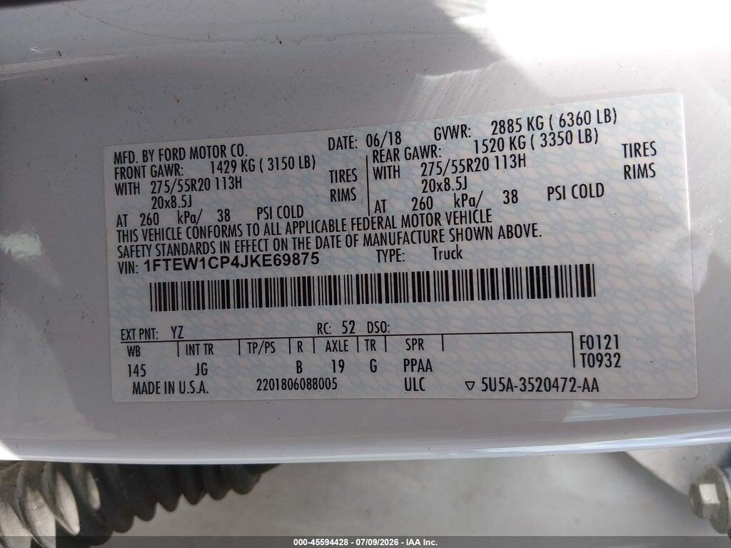 1FTEW1CP4JKE69875 2018 FORD F-150 photo no. 9