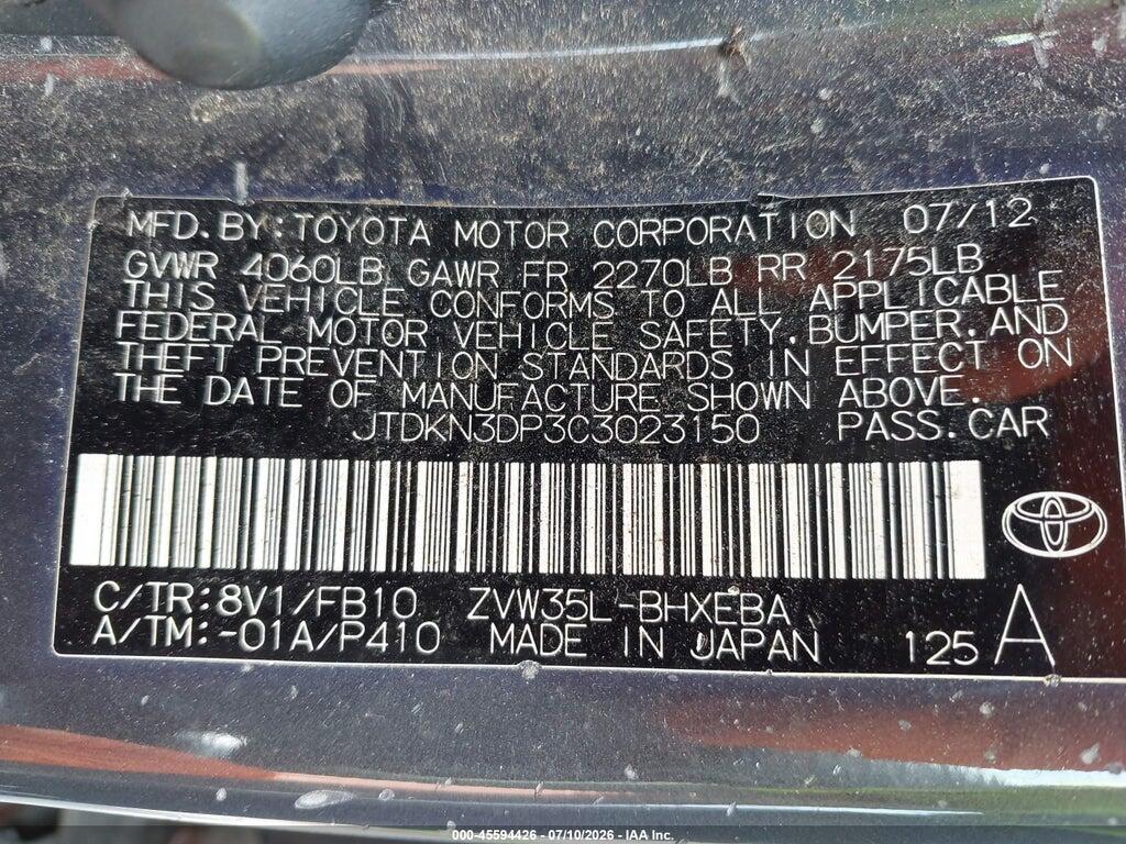 JTDKN3DP3C3023150 2012 TOYOTA PRIUS PLUG-IN photo no. 9