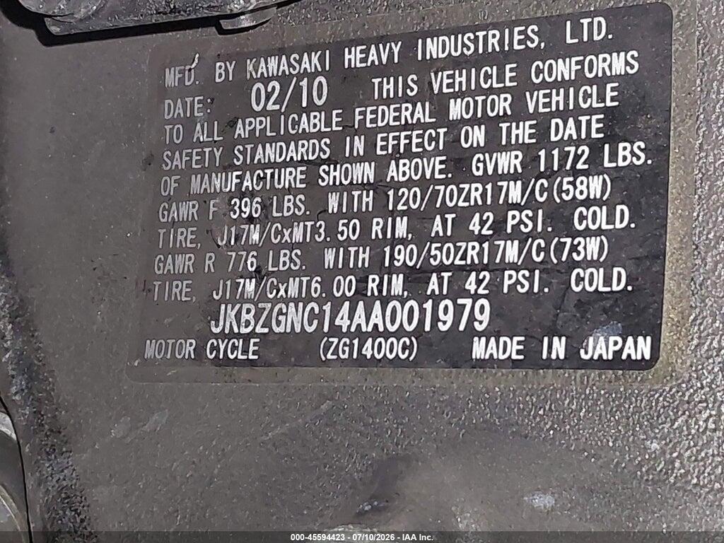 JKBZGNC14AA001979 2010 KAWASAKI ZG1400 photo no. 10