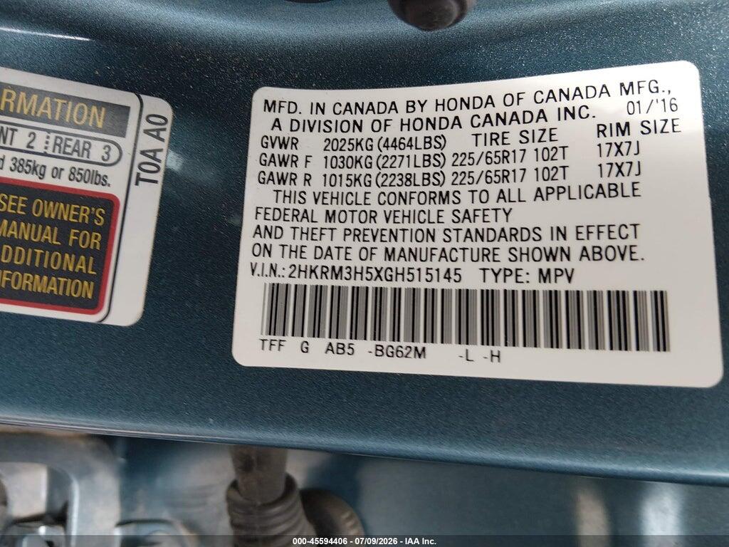2HKRM3H5XGH515145 2016 HONDA CR-V photo no. 9
