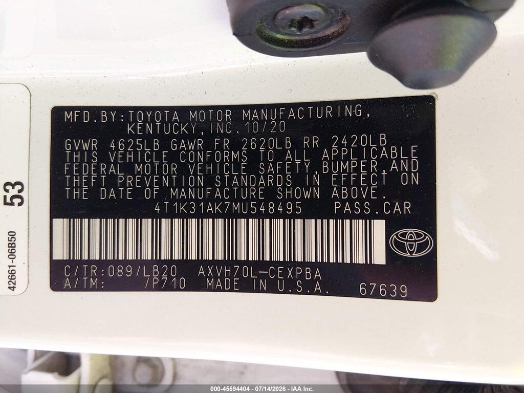 4T1K31AK7MU548495 2021 TOYOTA CAMRY photo no. 9