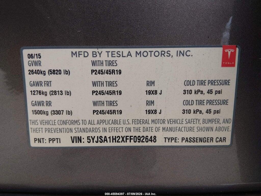 5YJSA1H2XFF092648 2015 TESLA MODEL S photo no. 9