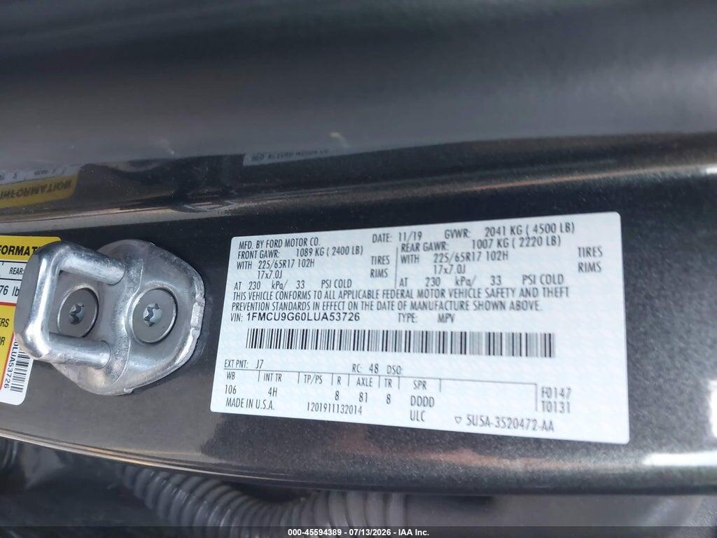 1FMCU9G60LUA53726 2020 FORD ESCAPE photo no. 9