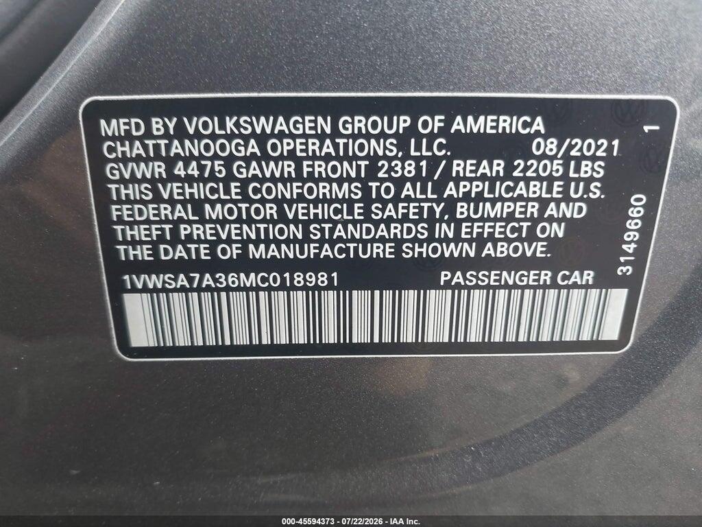 1VWSA7A36MC018981 2021 VOLKSWAGEN PASSAT photo no. 9