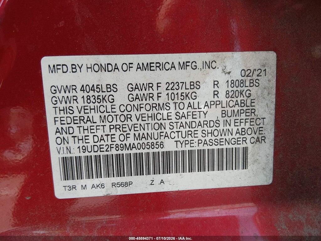 19UDE2F89MA005856 2021 ACURA ILX photo no. 9