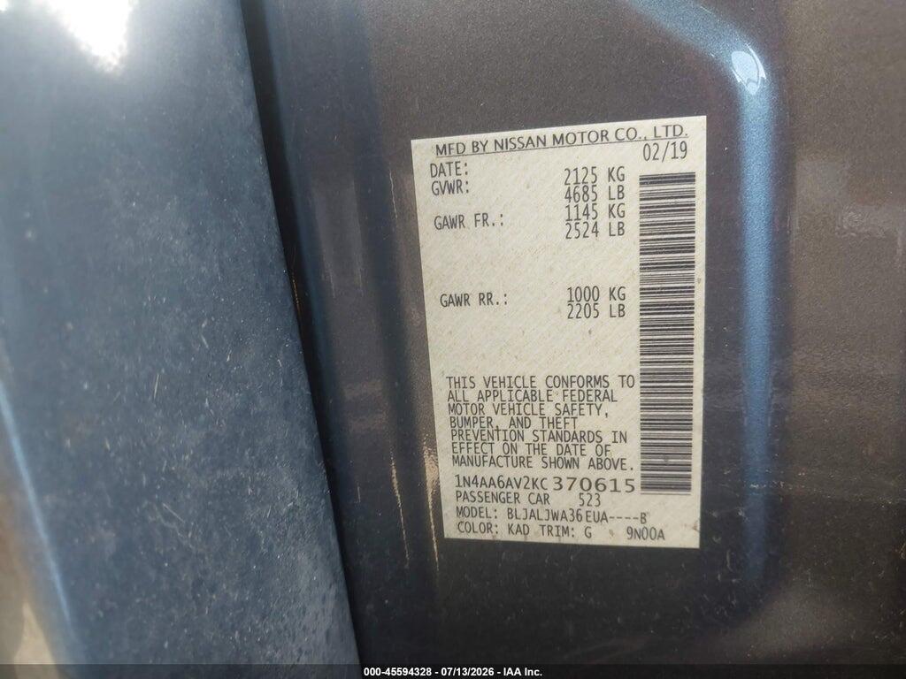 1N4AA6AV2KC370615 2019 NISSAN MAXIMA photo no. 9