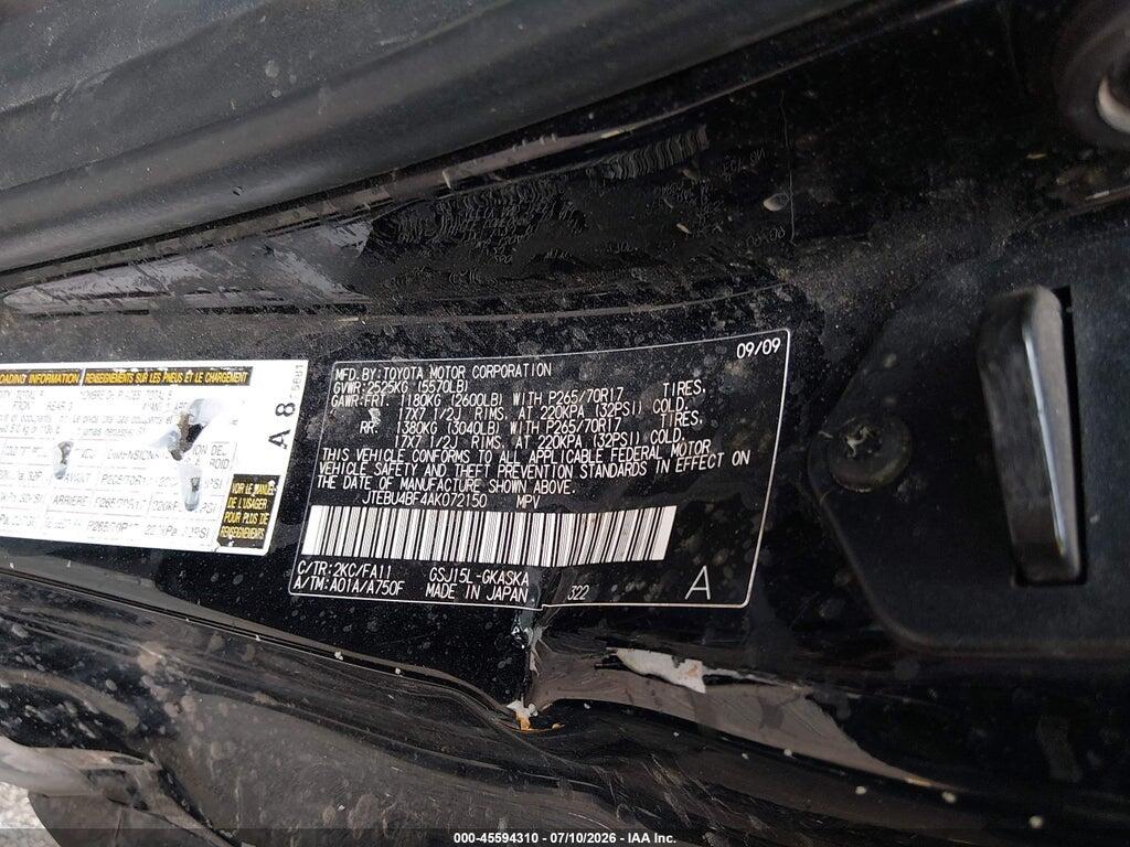 JTEBU4BF4AK072150 2010 TOYOTA FJ CRUISER photo no. 9