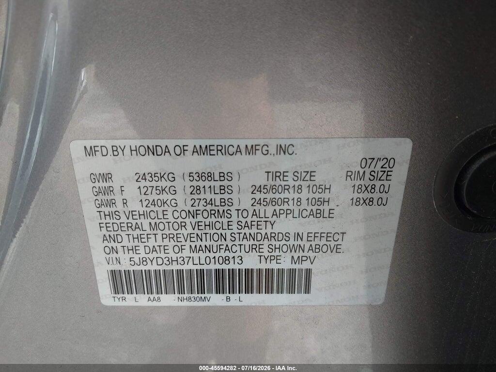 5J8YD3H37LL010813 2020 ACURA MDX photo no. 9