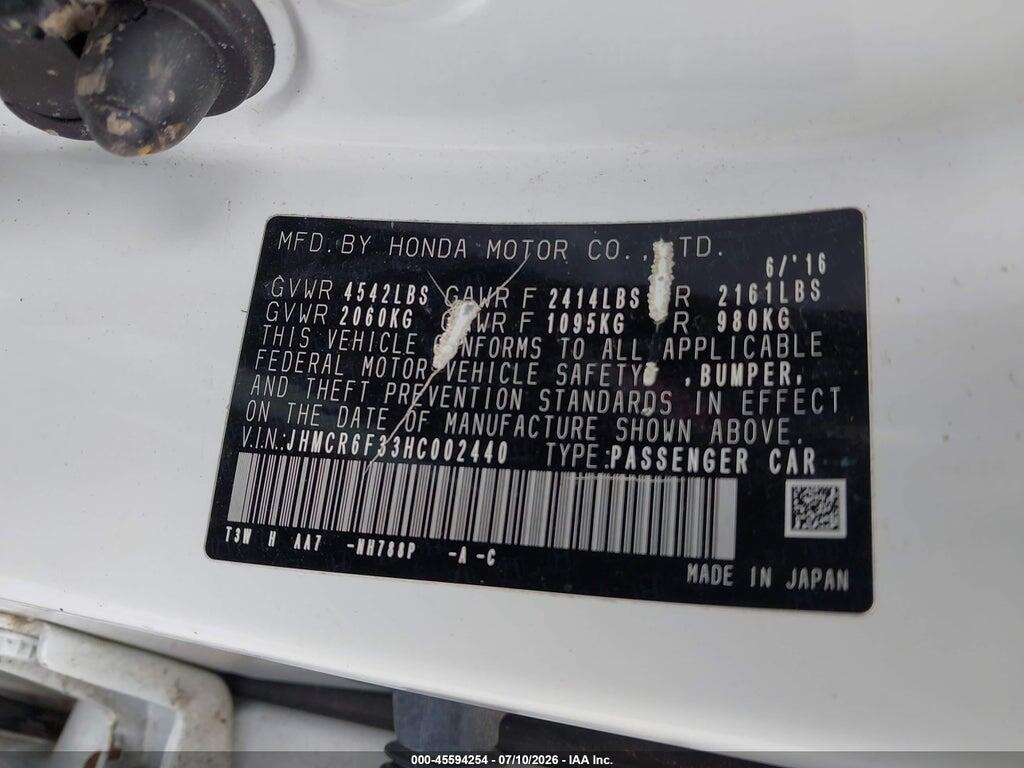 JHMCR6F33HC002440 2017 HONDA ACCORD HYBRID photo no. 9