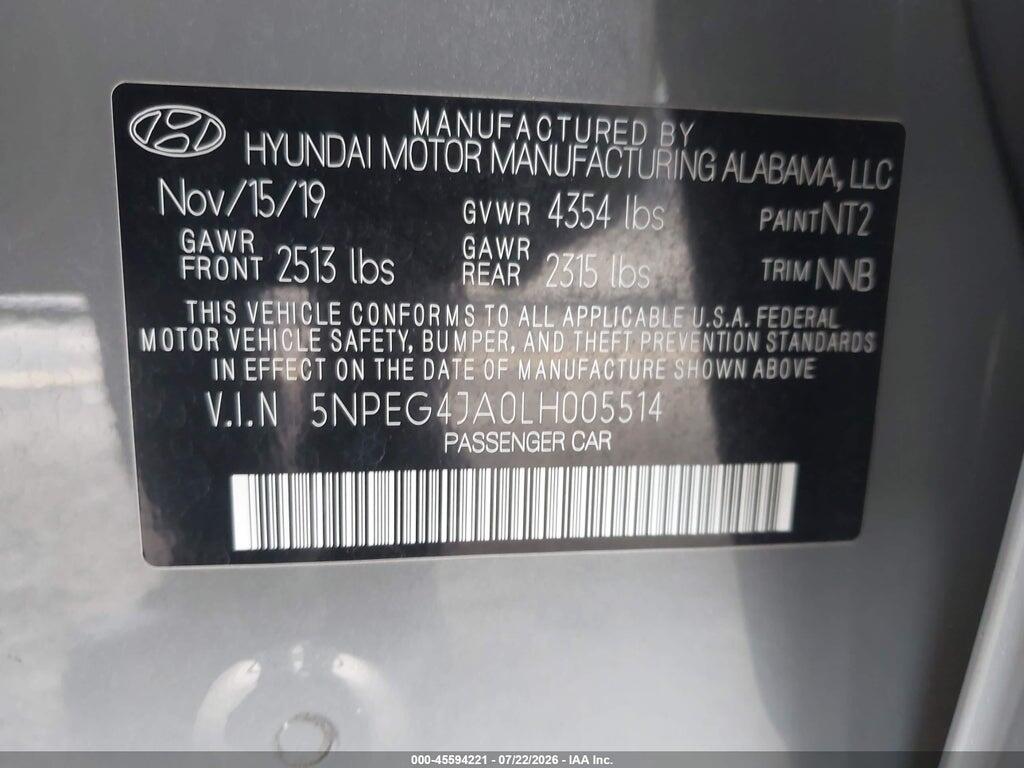 5NPEG4JA0LH005514 2020 HYUNDAI SONATA photo no. 9