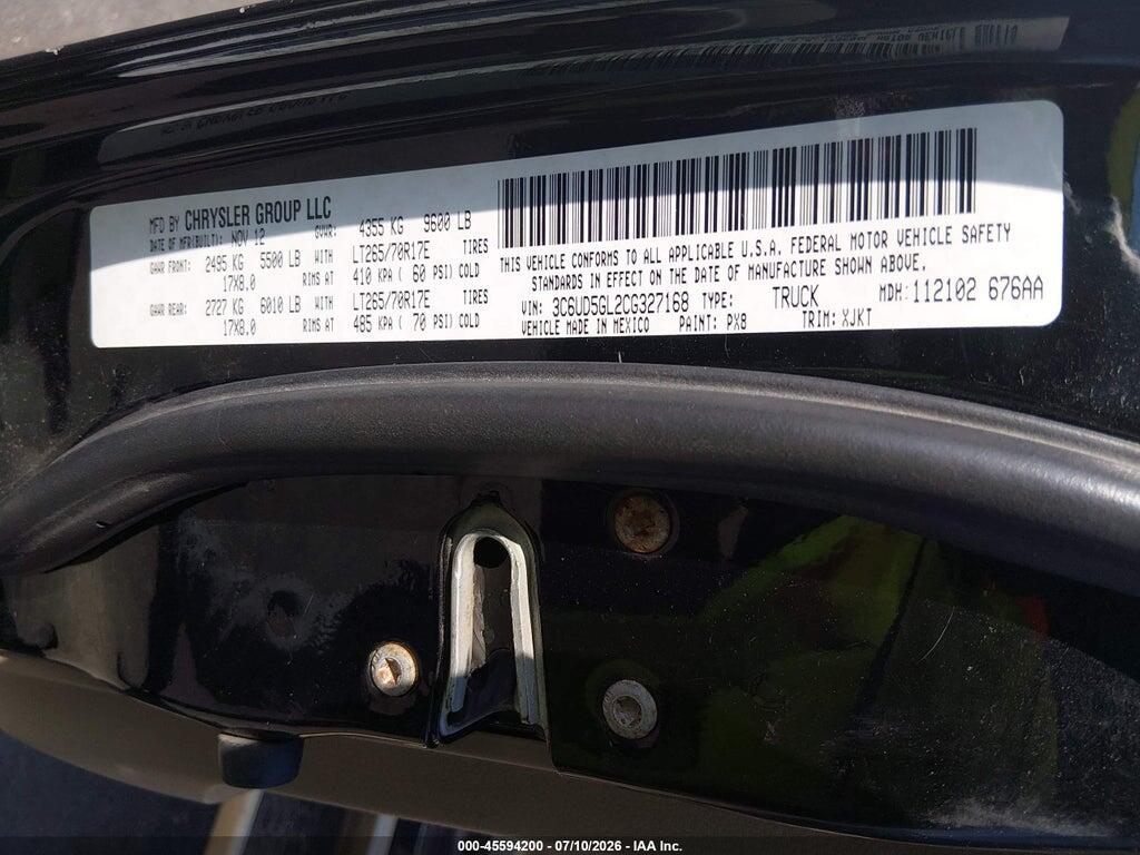 3C6UD5GL2CG327168 2012 RAM 2500 photo no. 9