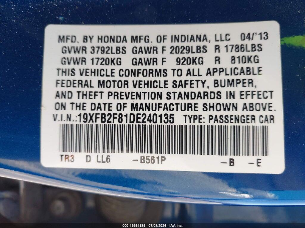 19XFB2F81DE240135 2013 HONDA CIVIC photo no. 9