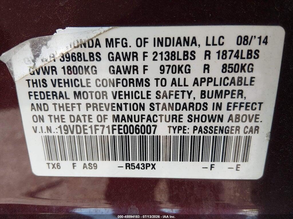 19VDE1F71FE006007 2015 ACURA ILX photo no. 9