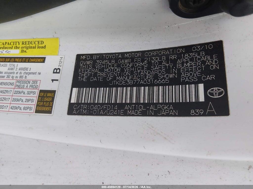 JTKDE3B77A0316665 2010 TOYOTA SCION TC photo no. 9