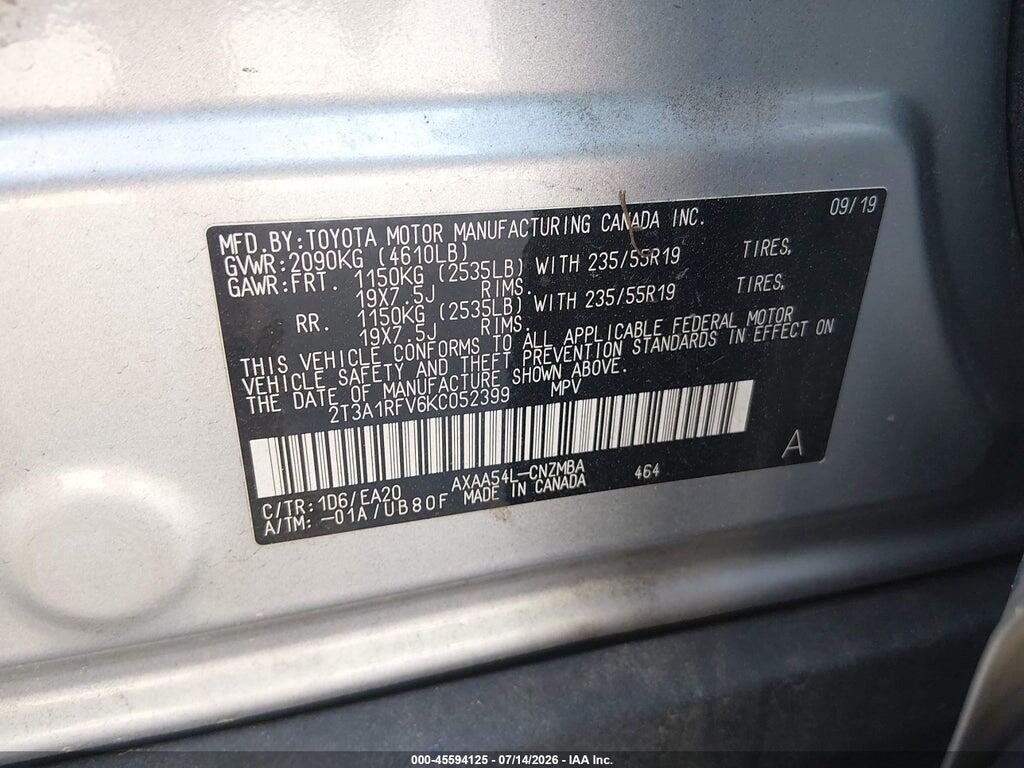 2T3A1RFV6KC052399 2019 TOYOTA RAV4 photo no. 9