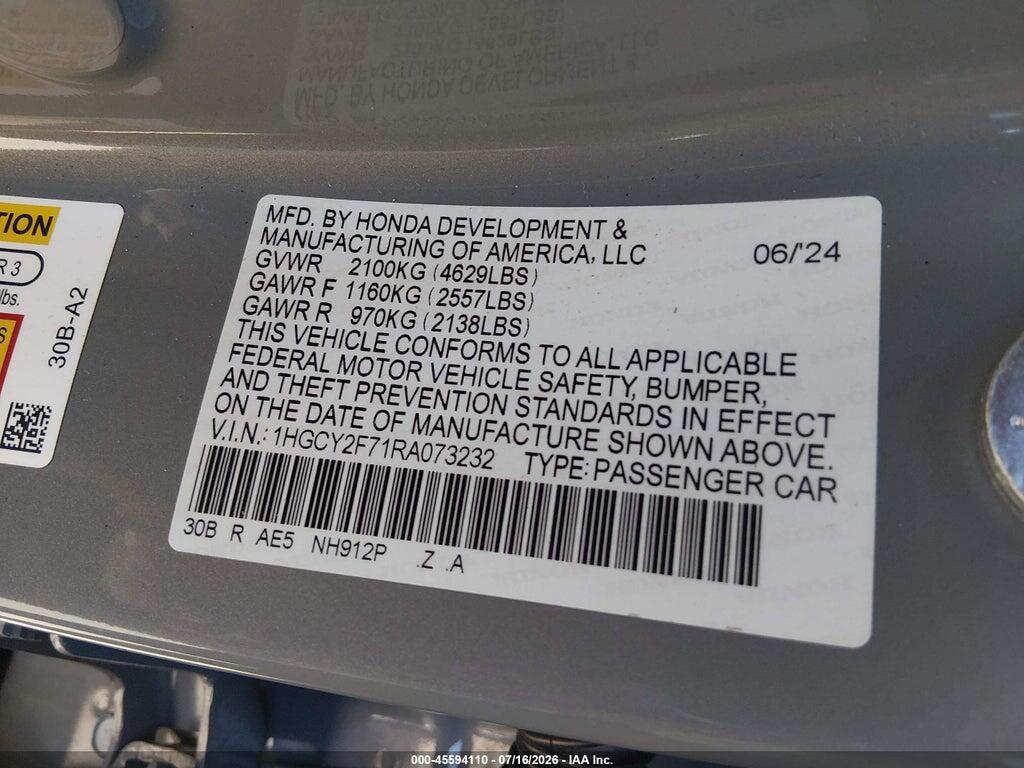 1HGCY2F71RA073232 2024 HONDA ACCORD HYBRID photo no. 9