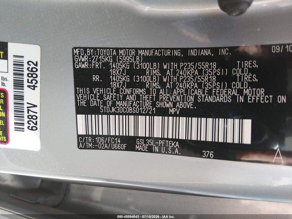 5TDJK3DC0BS012721 2011 TOYOTA SIENNA photo no. 9