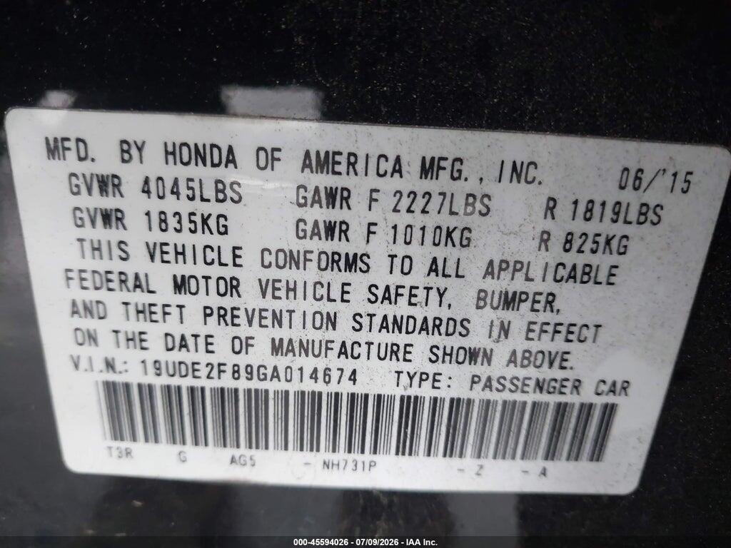 19UDE2F89GA014674 2016 ACURA ILX photo no. 9